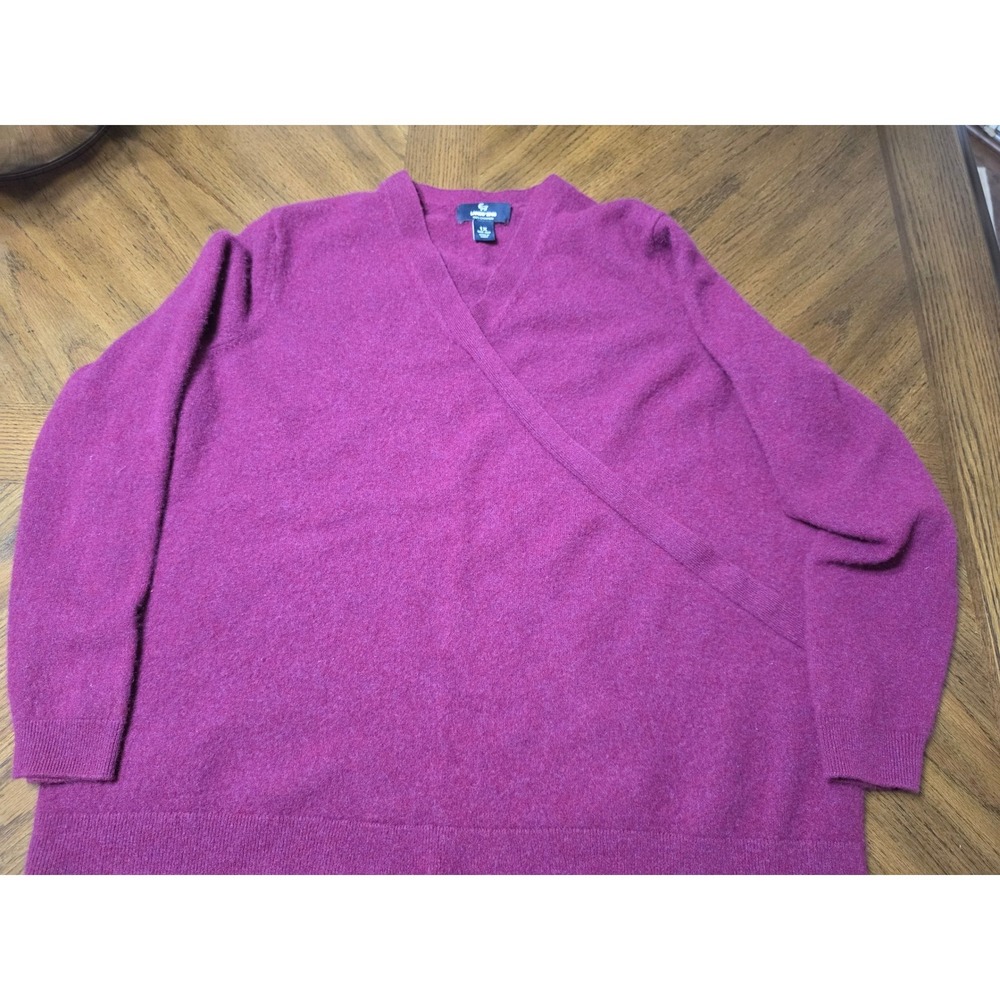 Lands End 100% Cashmere Faux Wrap V-Neck Sweater Magenta Purple 1X 16W-18W